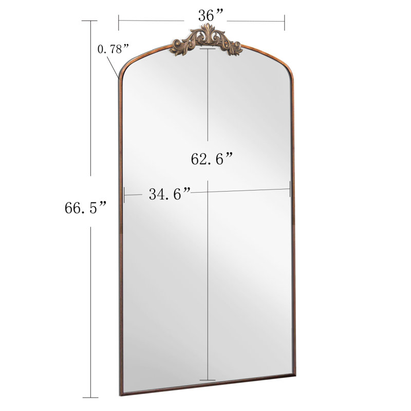 Full Length Mirror 36X66 Inch Vintage Ornate Arched Floor Mirror Metal Framed Mirror Dressing Mirror Oversized Wall Mirror, For Entryway, Living Room, Bedroom, Clothing Shop,  Antique Bronze