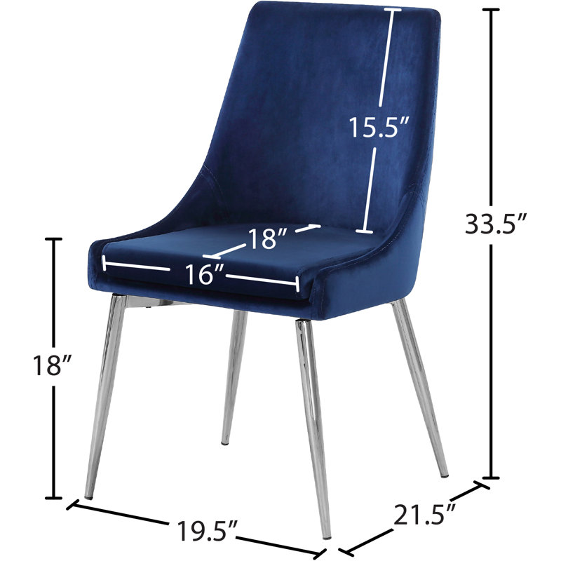 Karina Velvet Upholstered Dining Chair, Navy Velvet, Chrome