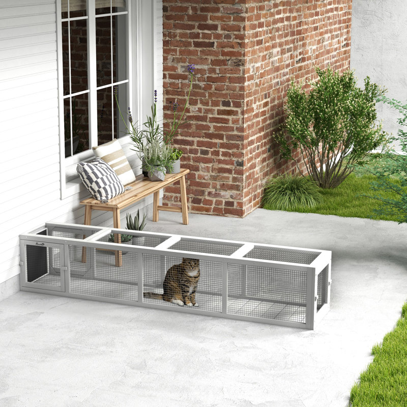 Tunnel d'extérieur pour chat de 79 po de longueur, en bois avec protection contre les intempéries, se connectant à l'intérieur et à l'extérieur, pour la terrasse, le patio, le balcon, les entrées multiples, les chats de moins de 10 lb
