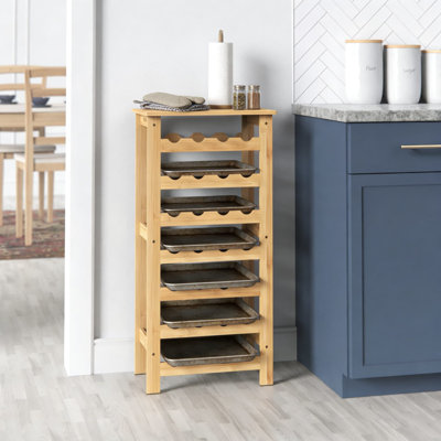 Bamboo Wine Rack For 28 Bottles, 7-Tier Standing Floor Wine Storage Tower With Top Shelf For Kitchen, Dining Room, Or Bar