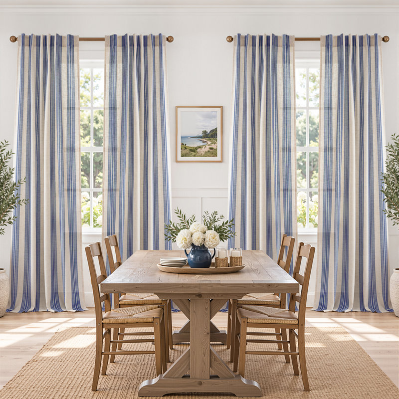 Rideaux semi-transparents avec passe-tringle Chris, Bleu marine jean, L 52 po x L 120 po