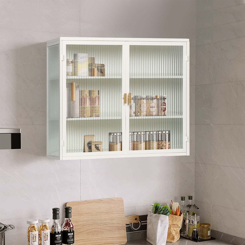 Armoire murale moderne à deux portes avec portes en verre trempé et rangement à trois niveaux pour une utilisation polyvalente à la maison