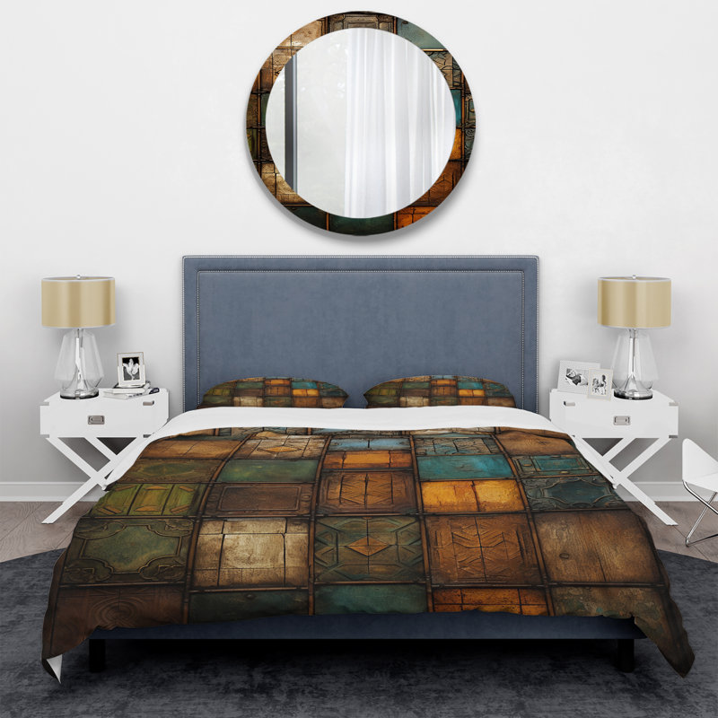 Ensemble de housse de couette Green Stones Tiles III - Abstract Tile, Housse de couette pour très grand lit