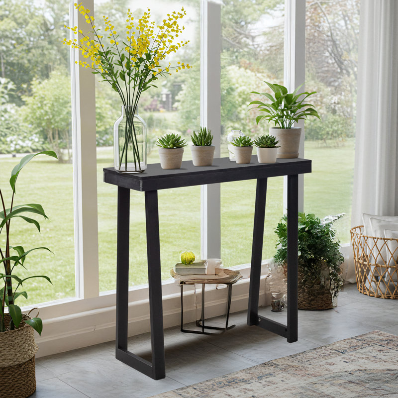 Console de 35,8 po avec pieds trapézoïdaux en bois massif, H 31,9 po x l 35,8 po x P 12 po, Noir