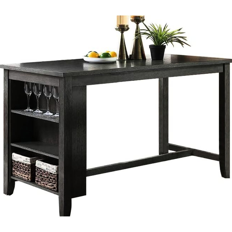 Table de salle à manger à hauteur de comptoir en bois massif gris délavé avec rangement pour la cuisine moderne, Gris délavé