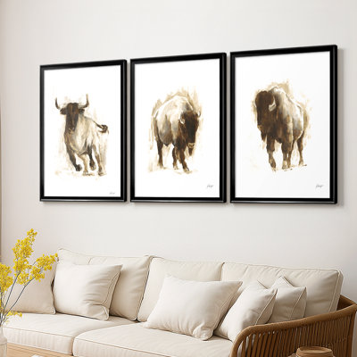 Rustic Bull II  -Custom Framed  Wrapped Gallery Canvas - 3 Pieces