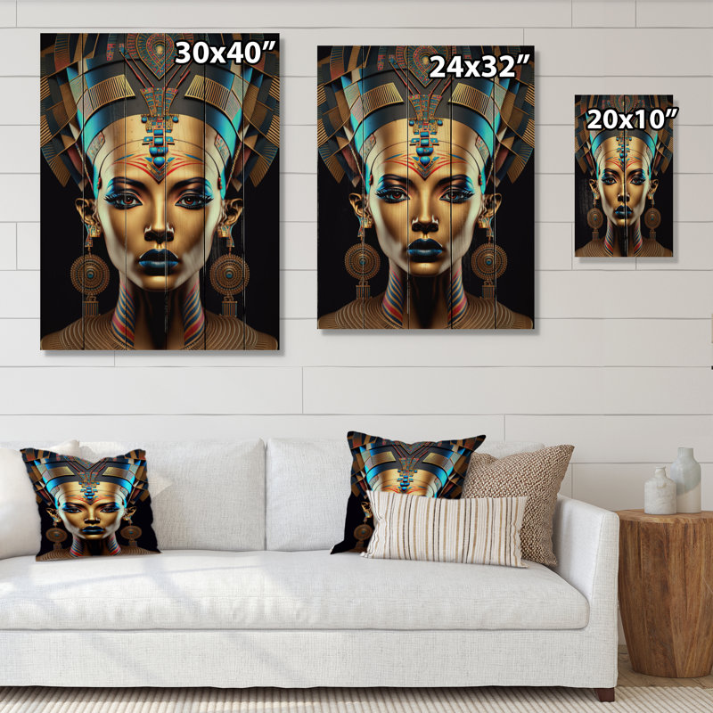 Déesse égyptienne Néfertiti III - Femme égyptienne, reproduction sur bois de pin naturel, H 32 po x l 24 po x P 0,78 po