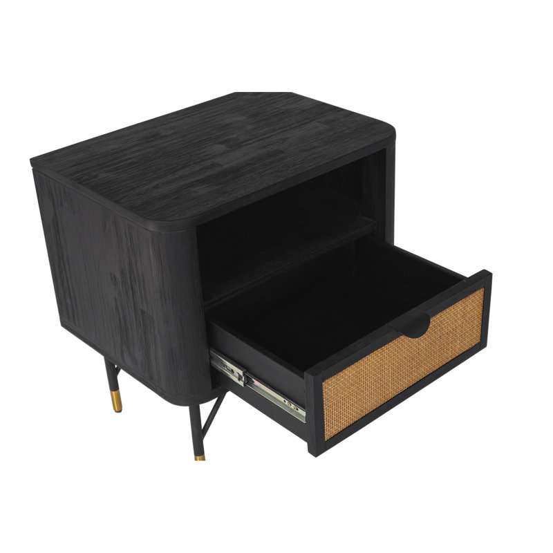 Table de chevet noire, L 22 po x l 16 po, attrait de style Mid-Century, style facile à nettoyer,