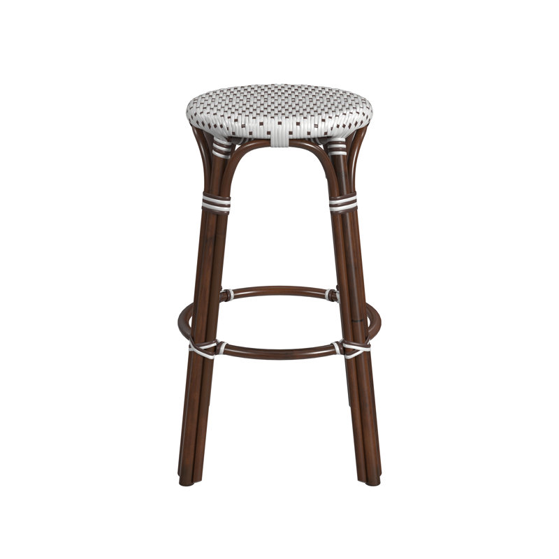 Alastair Hand-Woven Rattan Bar & Counter Stool, Bar Stool (30" Seat Height), White/Brown Dot/Dark Brown Rattan Frame