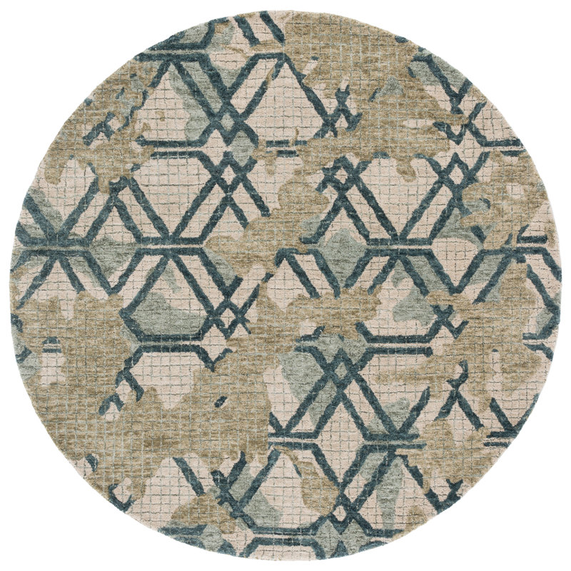 Tapis abstrait en laine / coton touffeté à la main Metro 462, Rond 6 pi