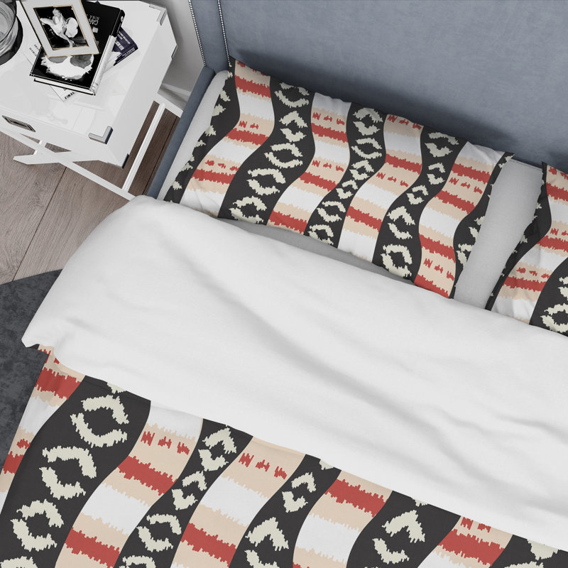 Ensemble de housse de couette à motif crème et noir Ikat, Housse de couette pour très grand lit et 2 très