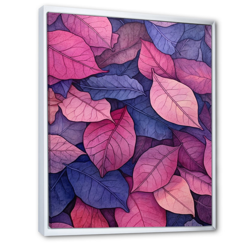 «Pink Blue Leafs Harmony II», reproduction sur toile, H 40 po x l 30 po x P 1,5 po, Cadre flottant blanc