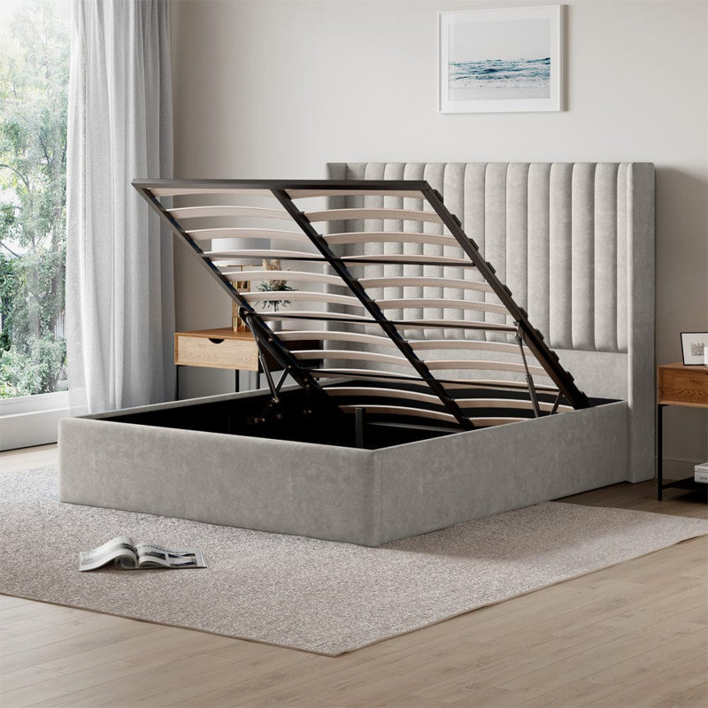 Adaha Upholstered Ottoman Storage Bed, Kingsize (5'), Grey Linen