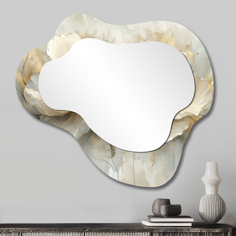 Réflexion parallèle de fleurs de pivoines abstraites - miroir mural asymétrique abstrait, miroir de coiffeuse moderne, imprimé sur métal