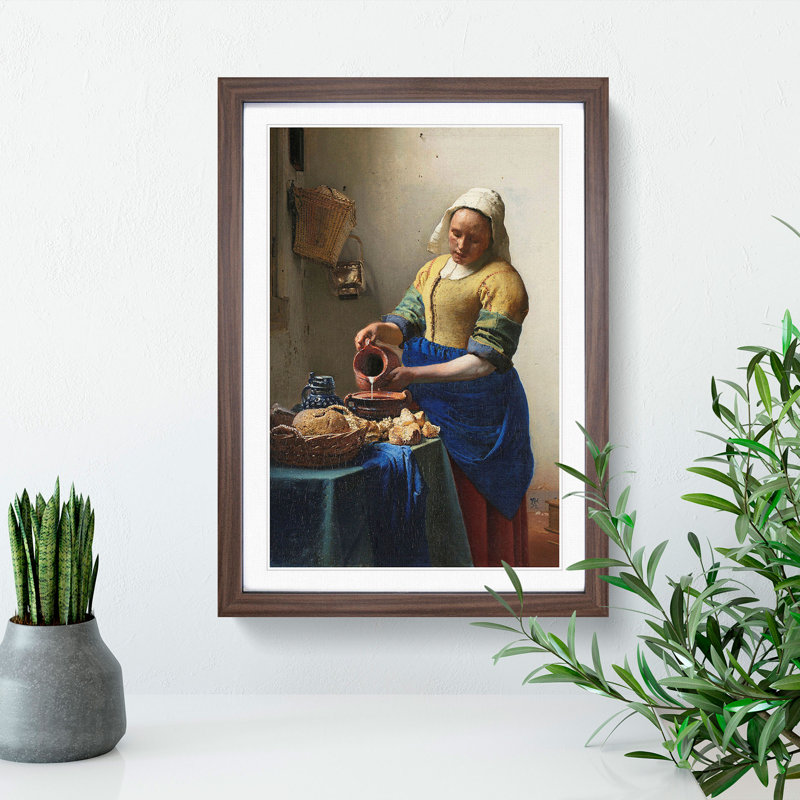 The Milkmaid by Johannes Vermeer - Picture Frame Painting, Walnut Framed, 36cm H x 27cm W x 2cm D