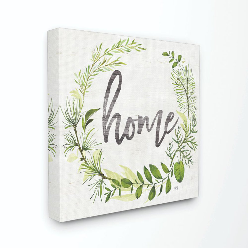«Home Cursive Plant Vignette with Wood Grain» par Marla Rae, reproduction d'art textuel, H 17 po x l 17 po, Toile tendue