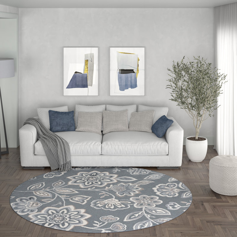 Tapis floral gris Majoros, Rond 7 pi 10 po