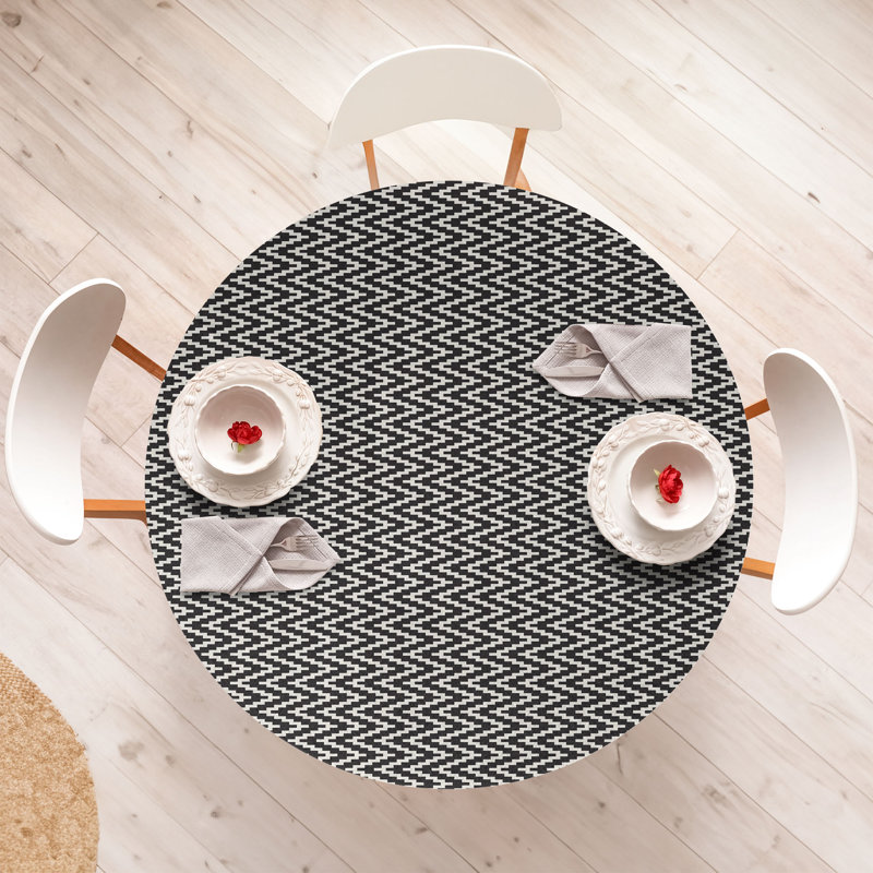 Ebern Designs Retro Fitted Round Tablecloth Diameter Charcoal Grey Eggshell
