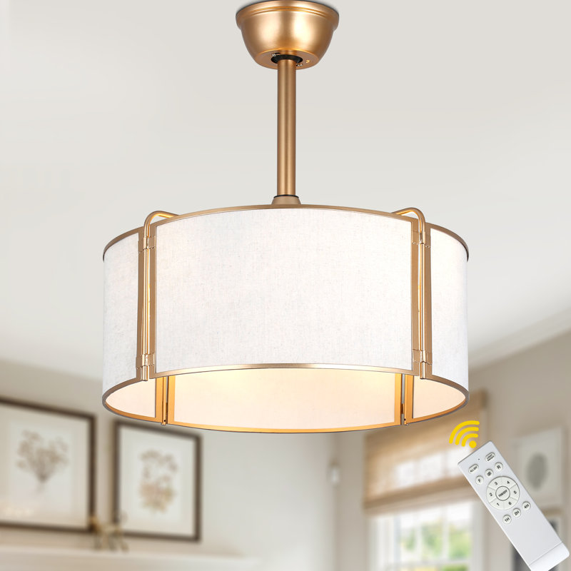19" 7 - Blade Drum Ceiling Fan With Light Modern Bedroom Ceiling Fans 6 Speed Caged Ceiling Fan Fandelier Ceiling Fans, Gold