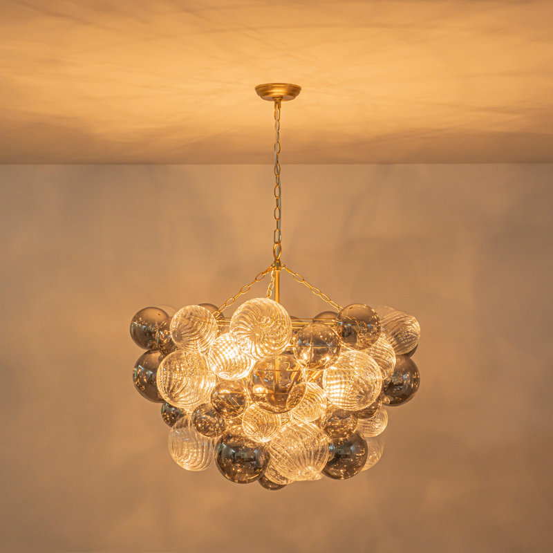 Lustre à bulles en verre nervuré à 8 lumières à intensité variable gris fumé