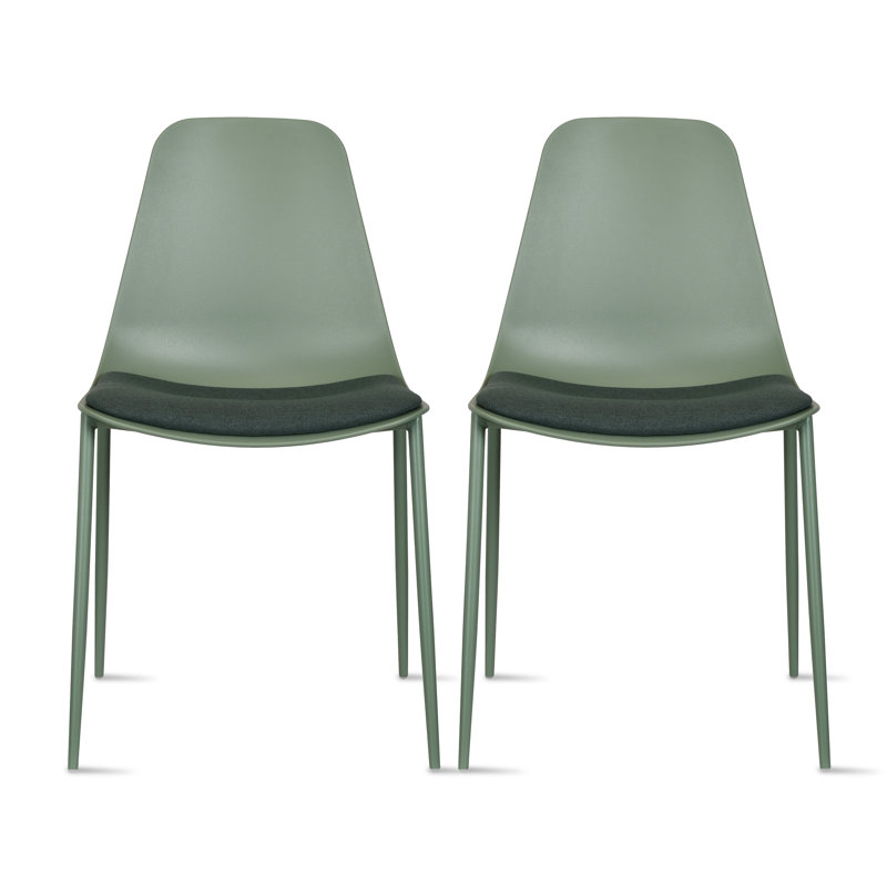 Kolossi Modern Dining Side Chairs with Upholstered Fabric Seat, Padded Cushion, and Metal Legs – Set of 2, 2, Green