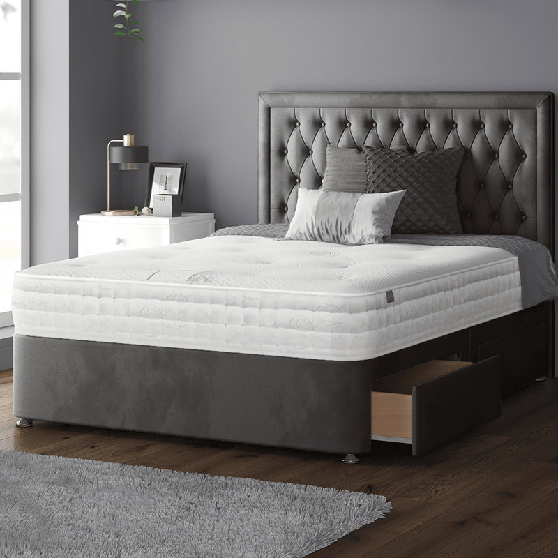 Gallego Upholstered UK Super King - DE 180 X 200 Cm Divan Bed, Small Double (4'), Charcoal, 4 Drawers