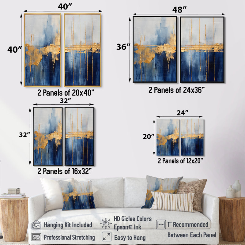 Tissu du temps abstrait bleu et or IV - impressions d'art moderne sur toile, 36" H x 48" W, Wrapped Canvas, Does Not Apply