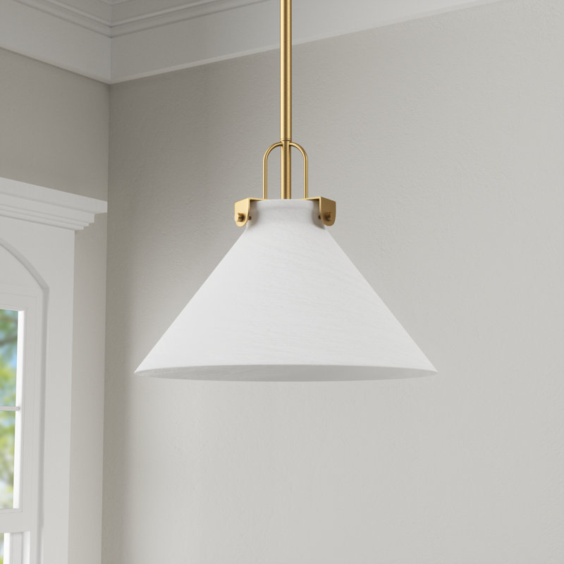 1-light 12'' Dimmable Antique Brass Modern Cone Pendant Light for Kitchen Island.Features Cloud Glass Shade., Antique Brass