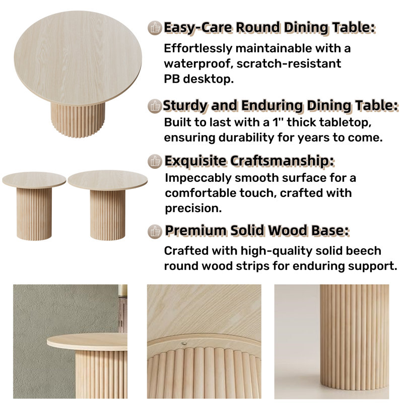 Round Solid Wood Base Dining Table for 1-4, 31.5" W x 31.5" L
