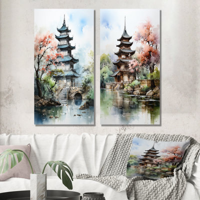 «Asian Art Serene Pagoda», 2 pièces sur toile