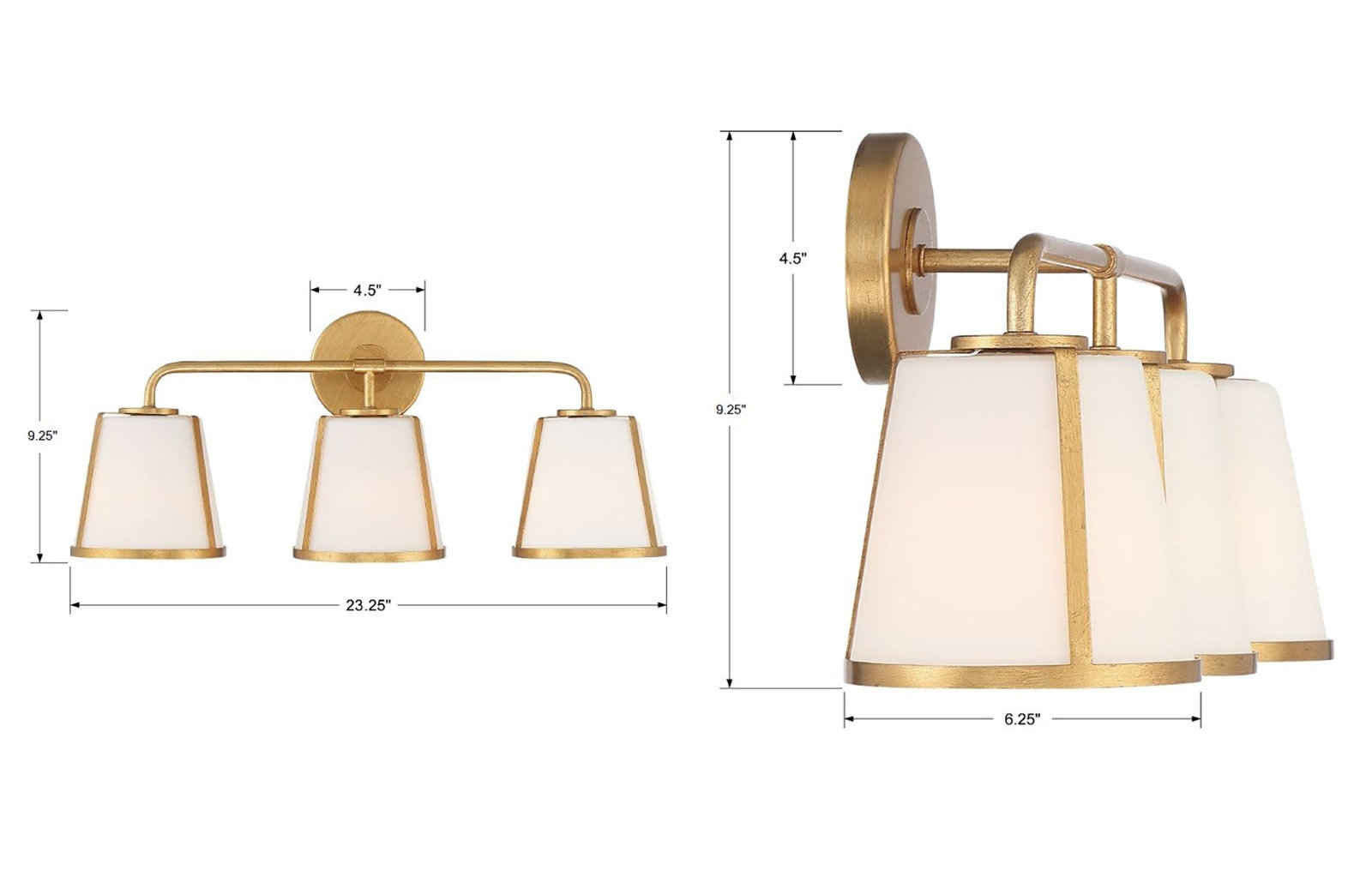 Marietta 3 Light Frosted Vanity Light, Gold