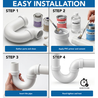 1-1/2 in. PVC DWV L.A. Pattern P-Trap w/ Union Slip Washer & Plastic Nut H x Slip, White PVC Drain, (25 Pack)