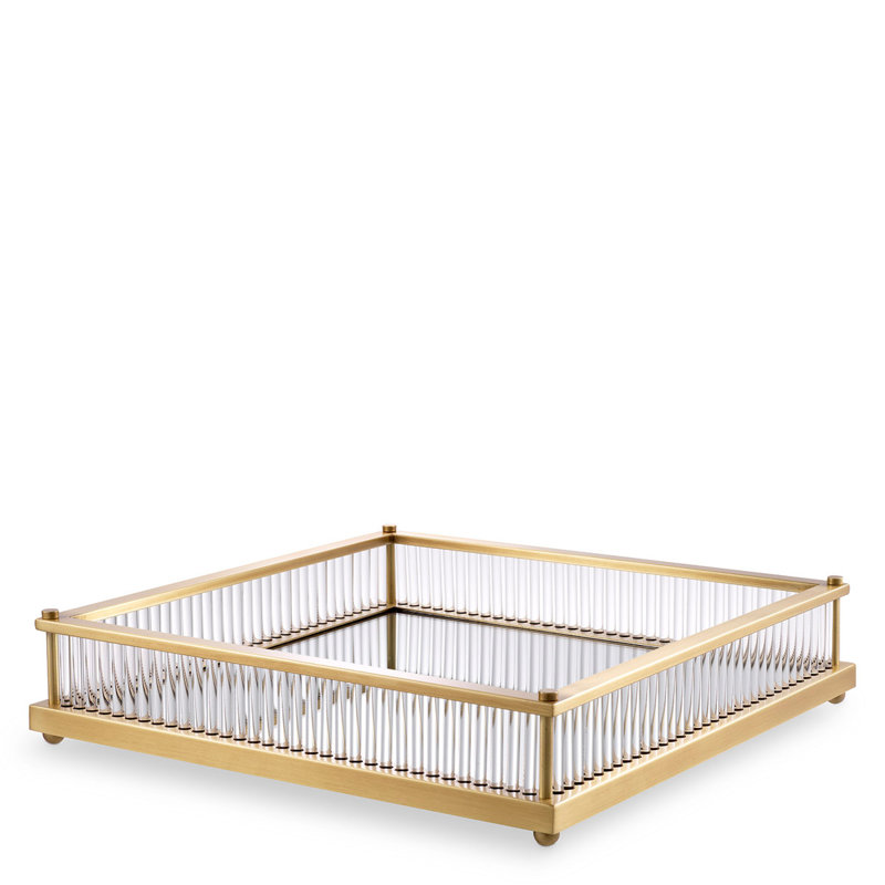 Cora Decorative Tray, Gold/Clear, 3.54" H x 11.22" W x 15.55" L