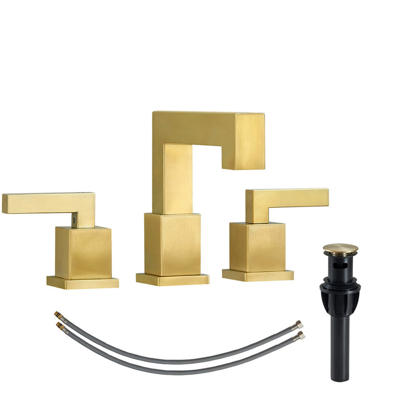Robinet de salle de bain à large entraxe avec bonde, Or brossé