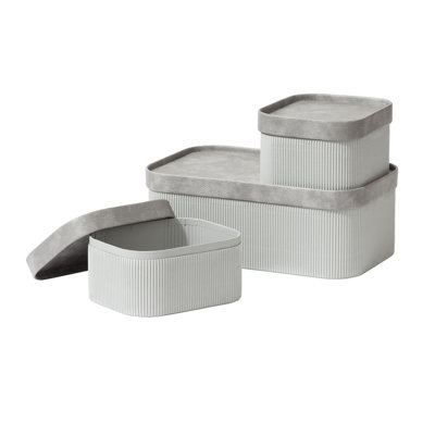 Corrugated Paper Rectangular Storage Box With Vegan Leather Lid Set 3