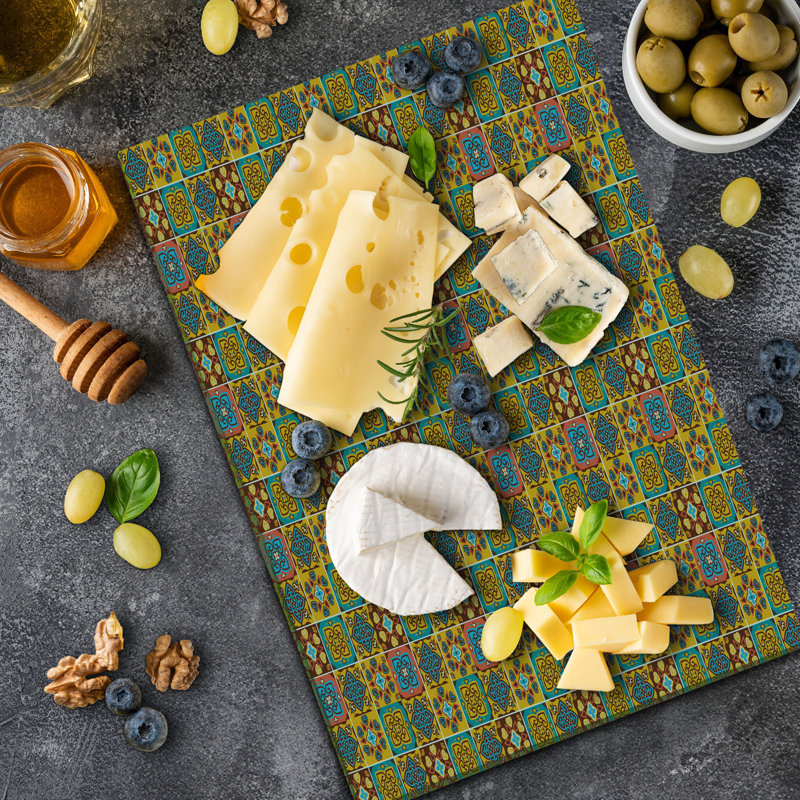 Ambesonne Traditional Cutting Board Large Size Azulejo Tile Mosaic Multicolor