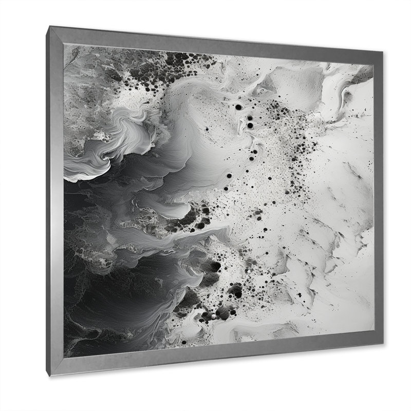 Peinture abstraite crème et noire liquide I - reproduction d'art sur toile abstraite, Cadre photo argenté