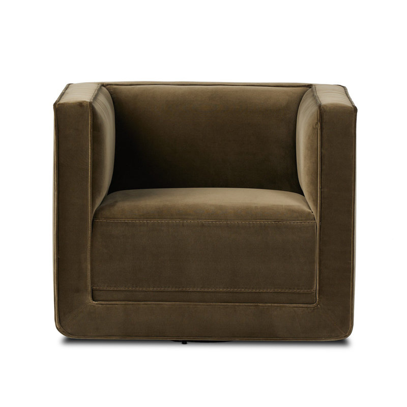 Phillip Swivel Chair-Delta Tweed, Surrey Olive Velvet