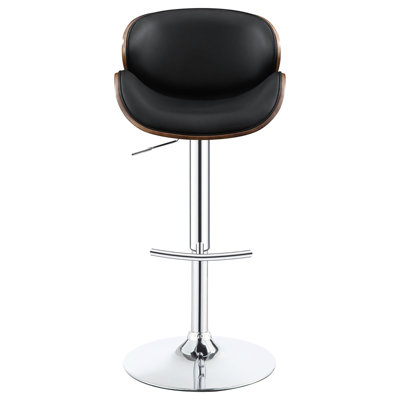 Tabouret de bar réglable pour salle à manger - noir, dossier en bois courbé noyer, base brillante, style Mid-Century