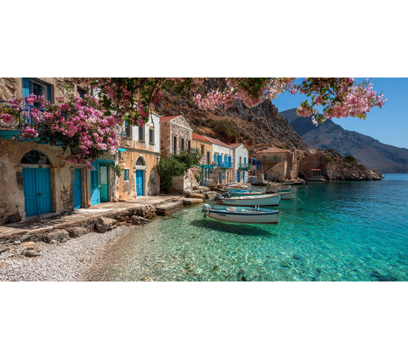 Mediterranean Coastal Village Harbour Wrapped Canvas Wall Art, 20"H x 40"W x 1.5"D