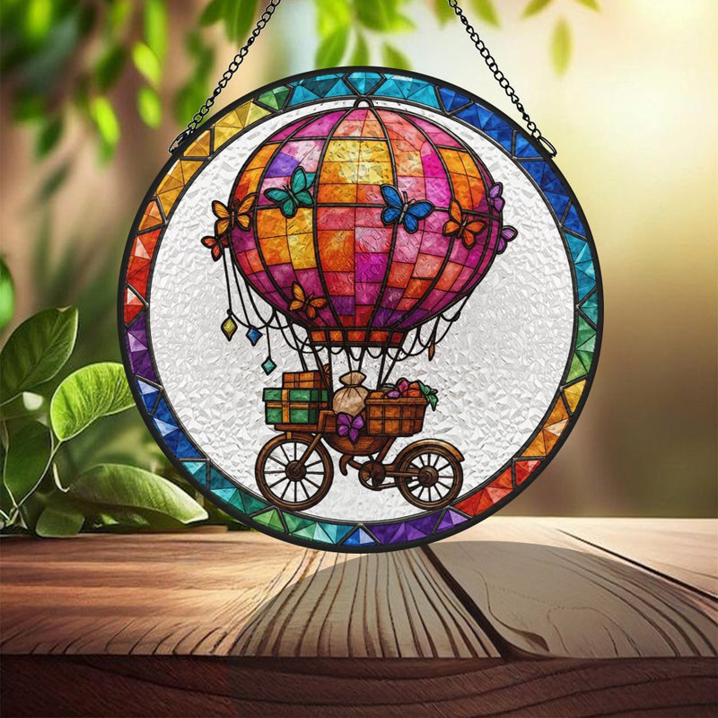 Panneaux de vitrail montgolfière pour fenêtre, 7,8 x 7,8 po (20 x 20 cm)