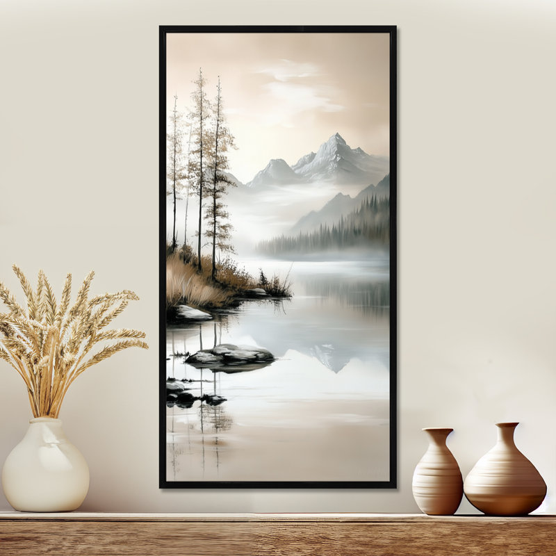 Été brun, gris, calme, montagne, montagne, reflet III - impressions encadrées tranquilles, décor mural pittoresque