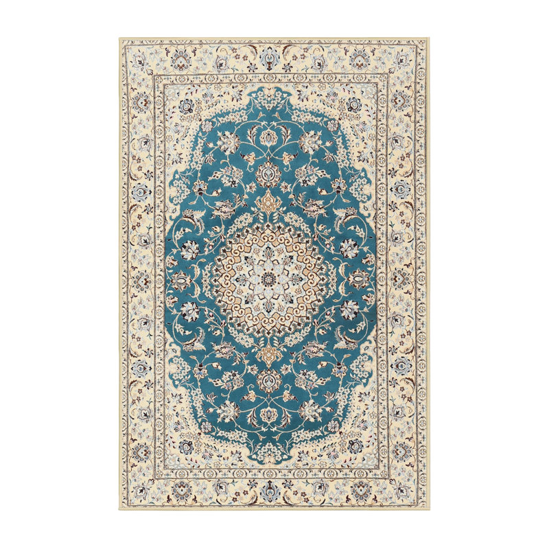 Tapis traditionnel gris / bleu Donneville, Rectangle 5 pi x 7 pi