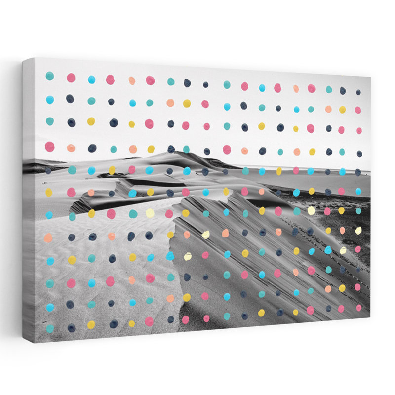 «Modern Desert Dots Abstract Colorful Geometric Landscape Nature», reproduction d'art murale, 16" H x 24" W