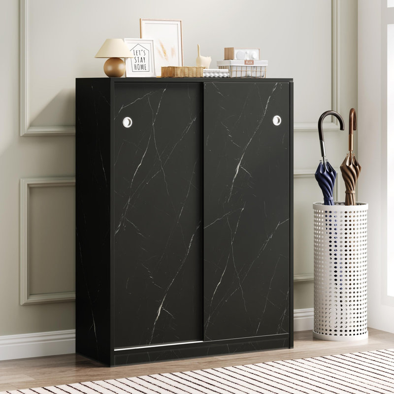 Shoe Cabinet with 2 Flip Drawers, Black