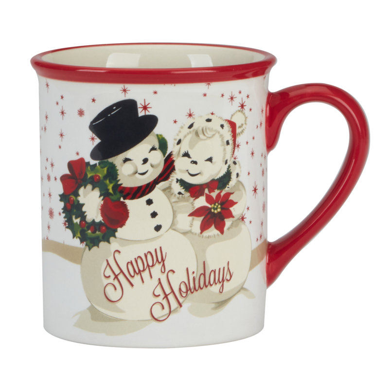 Santa's Retro Christmas Ceramic Red 18oz Mug Set