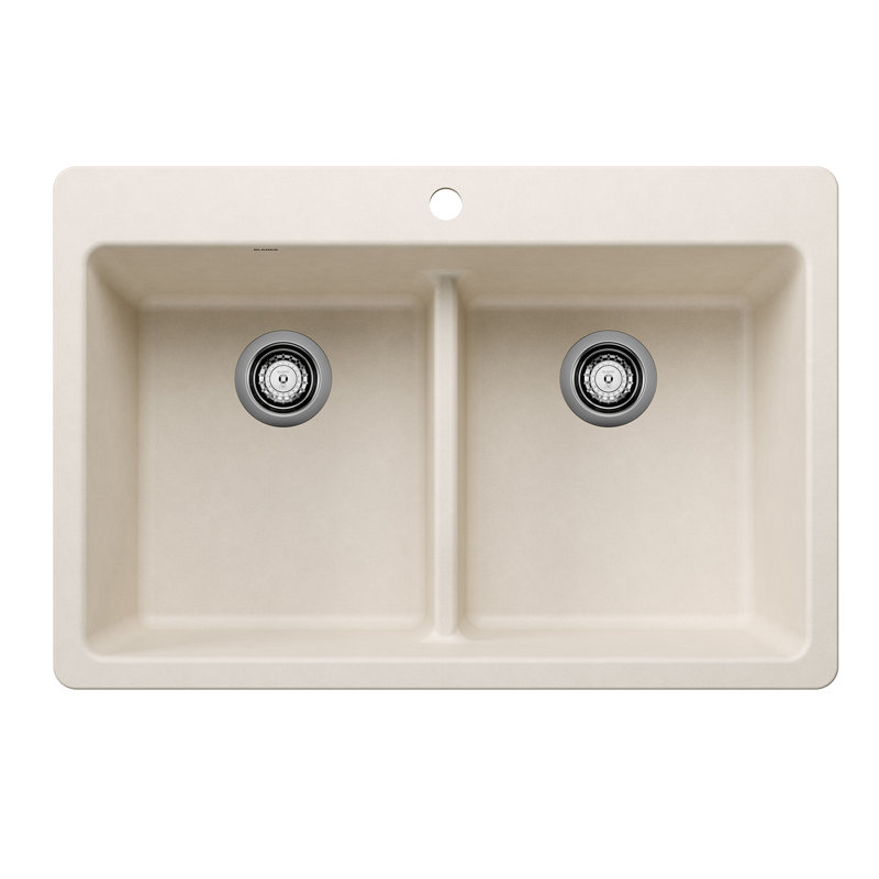 Liven SILGRANIT 33" L x 22" W Double Basin Drop-In/Undermount Kitchen Sink, Soft White
