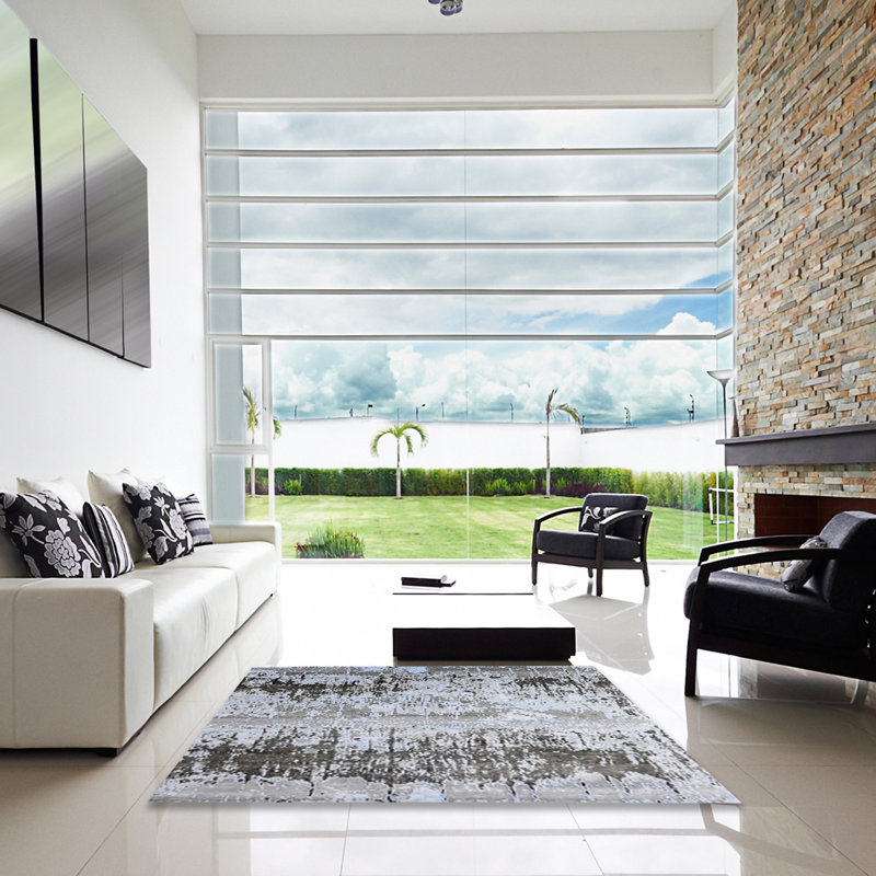 Tapis abstrait gris, Carré 5 pi