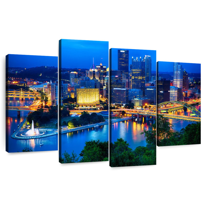 Sireci Pittsburgh Downtown Night Scenic View, 27" H x 43" W