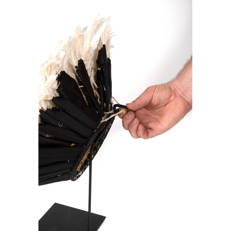 20" Cameroon Feather (JuJu) Décor on Display Stand, Cream